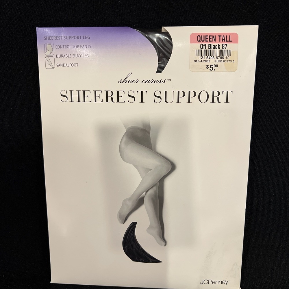 JCPENNEY Sheerest Support Leg Control Top Pantyhose Off Black Queen Tall New US